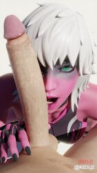 3d blender fortnite gloves half_naked harlowe_(fortnite) open_mouth penis_awe penis_on_face pink_skin red-j red_lj unseen_male_face white_hair