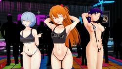 3d 3girls arm_behind_head armpits arms_behind_head asuka_langley_sohryu big_breasts blacked blacked_clothing blue_hair bra breasts busty cheating clothing dark-skinned_male dark_skin female female_only gainax hand_on_hip hips human imminent_sex interracial koikatsu large_breasts light-skinned_female light_skin lingerie long_hair medium_breasts midriff misato_katsuragi navel_piercing neon_genesis_evangelion netorare orange_hair panties pawgsuka pose posing presenting public purple_hair queen_of_spades rei_ayanami short_hair sling_bikini smile swimsuit tank_top thong wide_hips