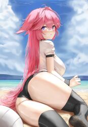 ass beach dirty_socks dolri genshin_impact socks yae_miko