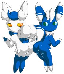 anthro ass butt_bump female male meowstic muirtower nintendo pokemon