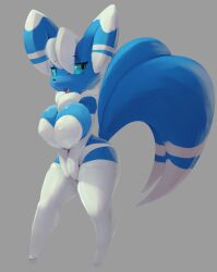 anthro big_breasts breasts cleavage clothed clothing female fur furry furry_only hi_res meowstic nintendo outfit pokémon_(species) pokemon rule_63 solo solo_female somnamg tail thick_thighs