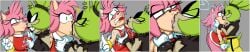 amy_rose breast_grab breast_play breasts electric electric_shock electricity electricity_manipulation electricity_play electro electrostimulation green_eyes green_hair green_skin idw_comics idw_publishing kissing making_out mobian_(species) nekomajinheika nekomajinsama pink_hair pink_skin rodent sega shock shocked shocking sonic_(series) sonic_the_hedgehog_(comics) sonic_the_hedgehog_(idw) sonic_the_hedgehog_(series) sparks surge_the_tenrec yuri