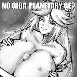 1girls black_and_white giantess giga_giantess holding_breast huge_breasts kid_icarus kid_icarus_uprising lapotato8 meme nintendo no_bitches?_(meme) palutena planet planet_girl pov smile smug tagme