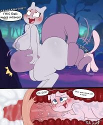 <3_eyes absurd_res anthro areola ass big_butt big_penis blush blush_lines bodily_fluids breasts cum cum_in_uterus cum_inside duo ejaculation english_text fan_character female female_mewtwo genital_fluids genitals heart hi_res huge_cock hyper hyper_genitalia hyper_penis internal_pov legendary_pokémon male male/female mew mewtwo nintendo nipples penis pokemon pokemon_(species) purple_areola purple_nipples smushpretzel stomach_bulge straight tail_grab text unbirthing uterus vaginal_penetration video_games vore