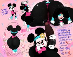 1girls anthro ass big_ass black_eyes black_fur blush dialogue disney exercise eyelashes female flower furry handjob headband heart huge_ass hyper leotard minnie_mouse mouse onomatopoeia ota_(artist) penis pink_background public_domain rodent shortstack thick_thighs workout