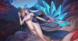 arena_of_valor blue_hair breasts female nipples nude nude_female pussy yue_(aov)