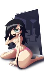 black_hair bottom_heavy breasts buttheadpoopoo_(artist) green_eyes huge_ass kuroki_tomoko nipples open_mouth panties pink_panties pinup small_breasts thick_thighs watashi_ga_motenai_no_wa_dou_kangaetemo_omaera_ga_warui! wide_hips