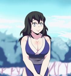 1girls adult_swim animated areolae big_breasts black_hair blush breasts demon_slayer embarrassed exposed_breasts female female_focus huge_breasts kimetsu_no_yaiba long_hair nipples no_sound scrabble007 smile solo suma_(kimetsu_no_yaiba) toonami upper_body video wardrobe_malfunction wide_hips