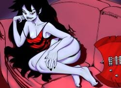 adventure_time ass black_hair cartoon_network couch fangs grey_skin guitar long_hair marceline pointy_ears red_eyes small_breasts vampire very_long_hair zillionaire