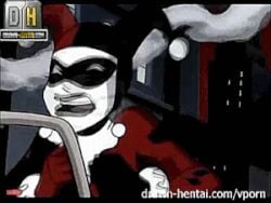 1girls animated batman batman:_the_animated_series batman_(series) black_lipstick blowjob blue_eyes clothed_sex dc_comics dcau drawn-hentai fellatio female_focus harley_quinn harley_quinn_(classic) oral oral_sex precum sex sucking sucking_penis uncensored