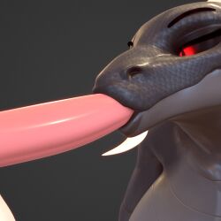 3d 3d_(artwork) animated anthro black_sclera delbi3d delbi_(delbi3d) digital_media_(artwork) dragon duo eyeshadow fellatio female genitals gif glistening glistening_body grey_background grey_body horn kobold lips lipstick looking_at_genitalia low_res makeup male male/female oral penile penis red_eyes rheka_(delbi3d) scales scalie sex simple_background sucking