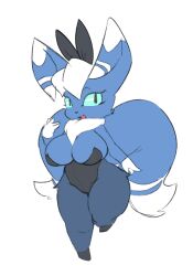 anthro anthrofied big_breasts breasts cleavage clothed clothing female fur furry furry_only meowstic nintendo pokémon_(species) pokemon rule_63 shortstack solo solo_female somnamg tail thick_thighs