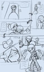 1girls brawl_stars chastity_cage comic comic_page dominant_female dominatrix female female_domination femdom latex latex_gloves lingerie luna_hombre male malesub piper_(brawl_stars) sketch sketch_page submissive_male work_in_progress