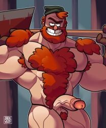 1boy abs axe biceps detailed disney edit edited erect_penis erection gravity_falls hairy human male male_only manly manly_dan muscle muscles muscular muscular_male naked nude pecs pubes pubic_hair red_hair smiling smooth_skin solo tagme tehbluebubble vein veiny veiny_penis