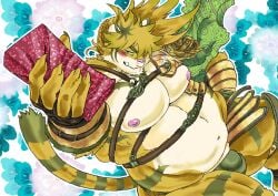 2022 anthro belly blush bulge clothing felid gift humanoid_hands kemono kusarikakemono lifewonders macan_(tokyo_afterschool_summoners) magan male male_only mammal moobs nipples overweight overweight_male pantherine solo tiger tokyo_afterschool_summoners underwear video_games