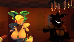 3d backrooms backrooms_creature beer blender blush booze bra breasts cally3d clazzey cryptiacurves deltarune female female_only karelia_(acerattman) smiler_(the_backrooms) tasque_manager_(cryptiacurves) tasque_manager_(deltarune) the_backrooms