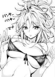 1girls big_breasts bikini bikini_top breasts female female_only human hunter_x_hunter large_breasts long_hair machi_komacine medium_breasts micro_bikini monochrome mushi024 phantom_troupe shounen_jump solo swimsuit tagme upper_body villainess