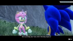 1boy 1girls 3d amy_rose anthro boots_only breasts casual cutscene electronics english_text exposed_torso female footwear functionally_nude game_screenshot handwear male mobian_(species) mod naked naked_female nude nude_female nude_mod pussy screenshot sega shawnguku sonic_(series) sonic_frontiers sonic_the_hedgehog sonic_the_hedgehog_(series) wristwear