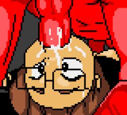 2d 2d_animation animated blowjob brown_hair deepthroat derpixon fellatio fiona_(derpixon) glasses oral pixel_animation pixel_art red_skin stuffy_bunny throat_fuck throat_swabbing upside-down