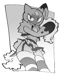 1boy anthro anthrofied bulge clothing fur furry furry_only game_freak girly greyscale male male_only monochrome nintendo pokémon_(species) pokemon pokemon_legends:_arceus sneasler solo sugata1616 tail upskirt