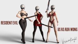 1girls 3d ada_wong_(cosplay) big_breasts blindfold breasts capcom clothing female female_only genderswap_(mtf) gun light-skinned_female light_skin nier nier:_automata resident_evil resident_evil_2 rule_63 solo solo_female standing venomkniight white_hair yorha_9s