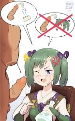 1boy 1girls anger_vein angry angry_facial blackcat18up blue_eyes bottle cum cum_on_closed_eye cum_on_face cum_on_hair facial female female_focus fire_emblem fire_emblem_fates green_hair male midori_(fire_emblem) nintendo one_eye_closed open_mouth pointing short_hair smile speech_bubble twintails unwanted_facial