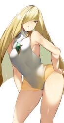 1girls blonde_hair breasts clothing female green_eyes legs leotard light-skinned_female light_skin long_hair lusamine_(pokemon) mature_female milf mother pokemon pokemon_sm sleeveless solo solo_female tagme thighs yuuyuu_(yuuki1771)