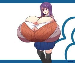 2018 alphaerasure artist_signature big_breasts breast_expansion breasts breasts_bigger_than_head bursting_breasts doki_doki_literature_club expansion female giant_breasts gigantic_breasts huge_breasts hyper hyper_breasts large_breasts school_uniform schoolgirl sequence top_heavy watermark yuri_(doki_doki_literature_club)