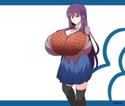 2018 alphaerasure artist_signature big_breasts blush breast_expansion breasts doki_doki_literature_club female gigantic_breasts huge_breasts school_uniform schoolgirl sequence watermark yuri_(doki_doki_literature_club)
