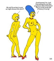 (original_artist_tbd) clitoris dress heels lisa_simpson marge_simpson misogyny naked necklace nipples panties sallyx the_simpsons transparent_background yellow_body