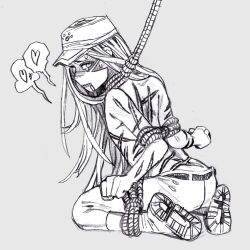 1boy androgynous arched_back bound clothed danganronpa danganronpa_v3 long_hair long_hair_male looking_at_viewer looking_back male male_only mask musorkot noose pencil_(artwork) rape restrained shinguji_korekiyo smooth_skin solo sweatdrop tied tied_up whip_marks