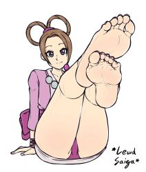 aged_up clothed feet feet_up female female_only foot_fetish grey_eyes gyakuten_saiban lewdsaiga looking_at_viewer nail_polish painted_nails pearl_fey simple_background soles teasing_viewer toenail_polish toes