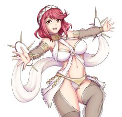 1girls alternate_costume bare_thighs breasts clothed clothing cosplay crossover dancer dancing fire_emblem fire_emblem_awakening hayato_stuff inner_thighs nintendo olivia_(fire_emblem)_(cosplay) open_mouth panties pyra smile thighhighs thighs white_panties xenoblade_(series) xenoblade_chronicles_2