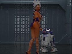 1boy 1girls 3d aged_up ahsoka_tano alien alien_girl alien_humanoid ass astromech_droid belly_dancer belly_dancer_outfit blue_eyes bubble_butt chains clone_wars droid eyes facial_markings female footwear full_body harem_girl harem_outfit heels horn humanoid jedi lascielx lips loincloth looking_at_viewer looking_back looking_back_at_viewer male markings open_eyes orange_skin purple_clothing r2-d2 reflection reflective_floor robot science_fiction shoes side_view sideboob skimpy slave slave_outfit star_destroyer star_wars tentacle_hair togruta