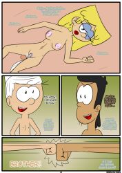 blonde_hair bobby_santiago breasts comic cum cum_in_pussy cum_leaking latino lincoln_loud lori_loud lying_on_back nipples otakon page_42 pussy_juice pussy_juice_drip pussy_juice_puddle sweat the_loud_house