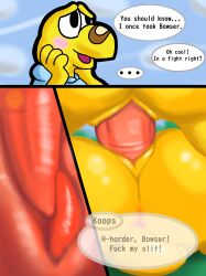 afterhoursmocha animal_genitalia anthro anthro_on_anthro anthro_penetrated anthro_penetrating anthro_penetrating_anthro anus band-aid_on_nose blush bowser dialogue duo english_text frottage gay genital_slit genitals hi_res instant_loss_2koma internal koopa koopa_troopa koops male male/male male_penetrated male_penetrating male_penetrating_male mario_(series) mating_press nintendo paper_mario penetration penis profanity scalie sex slit slit_penetration slit_play slit_sex text video_games