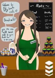 apron apron_only big_breasts hypixel hypixel_skyblock minecraft not_a_rat seraphine_(hypixel_skyblock) starbucks