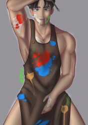 abs armpits arms_up cum cum_drip cum_everywhere gay hunk muscle muscles muscular_arms muscular_male paint painter yaoi