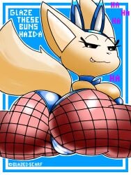 2022 aggressive_retsuko anthro ass big_breasts big_butt blazedscarf breasts bunny_costume bunnysuit canid canine clothing costume female fennec fenneko fishnet fishnet_legwear fox hi_res legwear mammal sanrio solo straight_hair text thick_thighs wide_hips