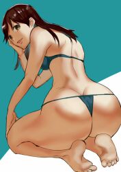 1girls asakawahetero ass ass_focus big_ass bikini breasts female female_only hand_on_face hand_on_thigh human light-skinned_female light_skin long_hair looking_at_viewer looking_back medium_breasts neon_genesis_evangelion rebuild_of_evangelion sakura_suzuhara solo solo_female swimsuit thick_thighs thong