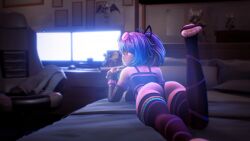 1girls 3d a_nut_between_worlds ass ass_focus background bed bedroom bigbangstudio female female_only game game_cg laying_down laying_on_bed light-skinned_female light_skin melody_(projektmelody) n pale_skin projektmelody purple_hair spiky_hair tagme thrusting uncensored underwear virtual_youtuber vshojo wet_pussy