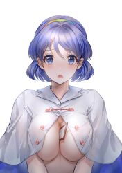 1girls between_breasts blush chimata_tenkyuu humanoid no_humans purple_eyes purple_hair tabiji_s team_shanghai_alice touhou unconnected_marketeers youkai