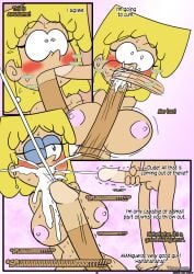 blonde_hair blowjob blush bobby_santiago boobjob breasts comic cum cum_in_mouth cum_on_body cum_on_breasts cum_on_face english_text latino lincoln_loud lori_loud otakon page_36 saliva_on_penis the_loud_house threesome