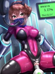 black_and_white_daruma blush bodysuit bondage boots elbow_gloves female g_gundam gloves gundam intubation kantai_collection latex mechanical_fixation mobile_trace_suit mutsu_(kantai_collection) rain_mikamura rain_mikamura_(cosplay) rubber_suit sex_machine skin_tight thigh_boots training