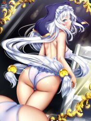 1girls ass blue_eyes breast_padding breasts checkered checkered_floor curvy erect_nipples eris_(konosuba) eyebrows_visible_through_hair female female_only frills from_behind furrowed_eyebrows habit hair_between_eyes ikemura_hiroichi kono_subarashii_sekai_ni_shukufuku_wo! large_ass large_breasts long_hair mirror nipple_bulge nipples panties profile reflection signature silver_hair small_breasts solo very_long_hair wedgie