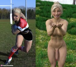 3d abs athletic big_ass big_penis bjon89 blonde_hair blue_eyes cute futa_only futanari muscular muscular_futanari sara_(bjon89) smile solo solo_futa