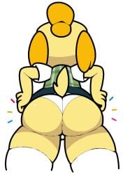 animal_crossing anthro ass big_ass big_butt bubble_butt colored female huge_ass huge_butt isabelle_(animal_crossing) nintendo panties presenting presenting_hindquarters robbonp simple_background skirt skirt_lift socks source_request tagme underwear upskirt vilepluff year_request