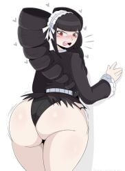 1girls ass ass_expansion bangs big_ass big_butt black_hair black_panties black_thong blush celestia_ludenberg danganronpa embarrassed female goth heart huge_ass jinu long_hair looking_down maid_headdress pale-skinned_female pale_skin panties patreon red_eyes ripped_clothing straight_hair teenager thong torn_clothes torn_skirt twin_drills twintails watermark white_background