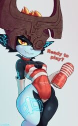 10:16 absurd_res armwear bite biting_lip breasts cleavage clothed clothing cranihum elbow_gloves female gloves handwear hi_res holding_object holding_sex_toy humanoid humanoid_pointy_ears imp imp_midna looking_at_viewer markings midna nintendo not_furry one-piece_swimsuit one_eye_obstructed penetrable_sex_toy red_eyes sex_toy simple_background snaggle_tooth solo swimwear tenga the_legend_of_zelda twili twilight_princess video_games yellow_sclera