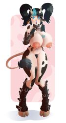 animal_humanoid bell bovid bovid_humanoid bovine bovine_humanoid breasts cattle cattle_humanoid cleavage clothed clothing collar drawholic female hi_res holstein_friesian_cattle hooves horn humanoid mammal mammal_humanoid nipple_outline penny_(drawholic) piercing pubes simple_background snowdon solo straps tattoo twintails